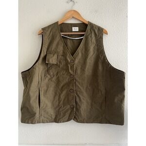 Queen Shop Olive Green Vest Size XL-2X Casual Outdoor Pockets khaki